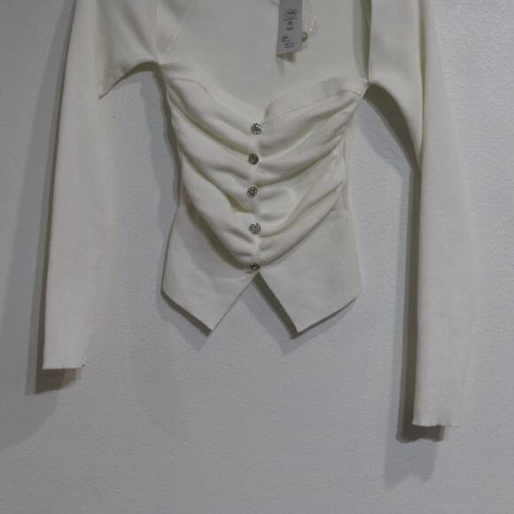 Cider Ivory Solid Rhinestone Button Knit Sweater Sz XS NWT - Picture 4 of 10